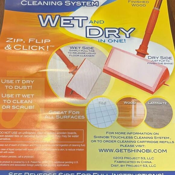 Shinobi Touchless Cleaning System Mop plus 8 pack floor 4 pack window - Picture 1 of 3